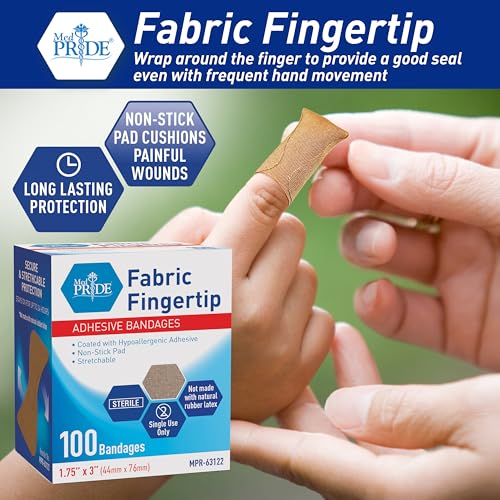 MED PRIDE Sterile Fingertip Fabric Bandages,Hypoallergenic,1.75x3 in,100-Ct