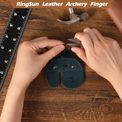Ringsun Leather Archery Finger Tabs,Handmade Archery Finger Guard for Shooting Practice Gear, Recurve Bow Fingers Tab - color: Blue