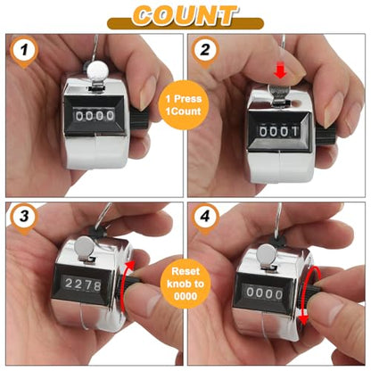 2 Pcs Clicker Counter, Hand Tally Counter with Large Display | Mechanical Pitch Counter Clicker for Baseball, Inventory, People Counting, Events, Gym Reps(Silver)