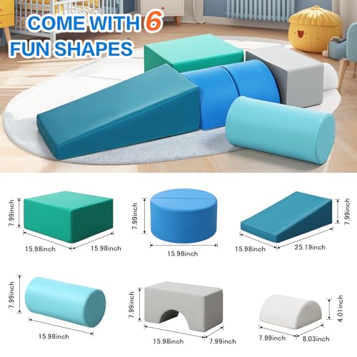 Kids Climbing Toys Foam Blocks: 6PCS PU Leather Foam Climbing Blocks for Toddlers - Soft Play Set Indoor Play Gym - Crawling Activity Play Structure for Preschoolers Playtime Corner Climber (Modern)