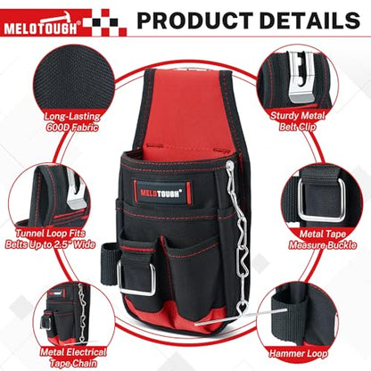 MELOTOUGH Pocket Tool Pouch Tool Belt Pouches with Belt Clip Utility Mini Tool Organizer Pouch for Electrician,Carpenter,Construction,Technician - color: Red