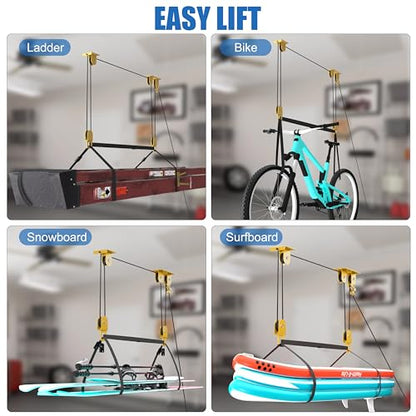 TRUSOON Ladder Pulley Hoist, Self-Locking Ceiling Lift System, 10-18 ft | Self-locking mechanism, holds up to 100 lbs, fits ladders kayaks bikes & more, all hardware included, easy solo operation