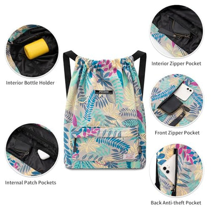 Peicees Waterproof Drawstring Sport Bag Lightweight Sackpack Backpack for Men and Women | Waterproof - color: X_gray Leaves