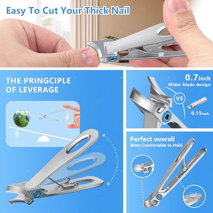 Toenail Clippers for Thick Toenails with 45° Curve Blade, Wide Jaw, Long Handle Easier Trimming | Ergonomic Toe Nail Clippers for Thick Nails for Seniors Men | Premium Steel Fingernail Clipper Cutter - style: Silver curve nail clippers