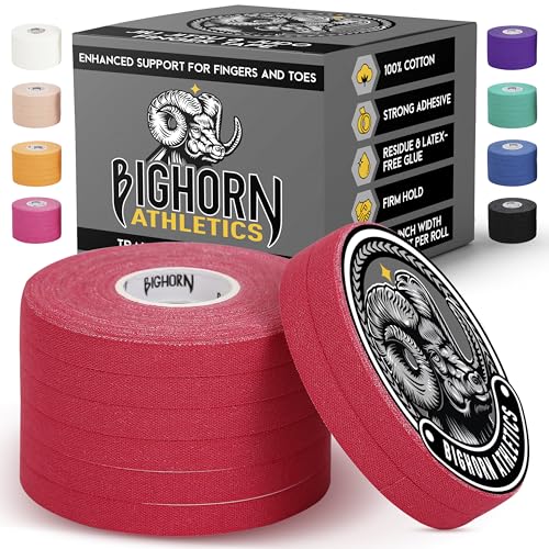 Bighorn Athletics Finger Tape 0.3-Inch x 45-Feet, 8 Rolls, Red | For Jiu Jitsu, Rock Climbing, Volleyball, Football, Hands, Toes, Sports & Injuries | Residue-Free - color: Red, size: 0.3-Inch