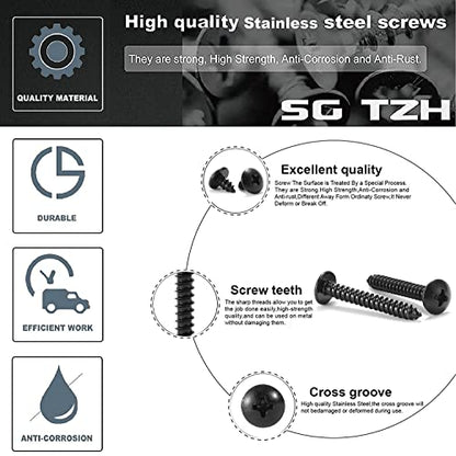 #4 x 1/2" Wood Screw 100Pcs Truss Head Phillips 18-8 (304) Stainless Steel Fast Self Tapping Screws Black Oxide by SG TZH - size: #4 x 1/2"