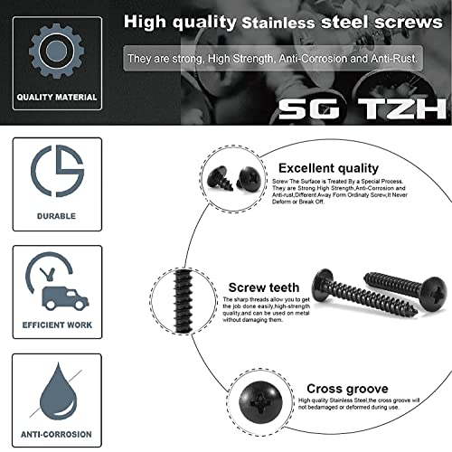 #8 x 1-1/4" Wood Screw 100Pcs Truss Head Phillips 18-8 (304) Stainless Steel Fast Self Tapping Screws Black Oxide by SG TZH - size: #8 x 1-1/4"