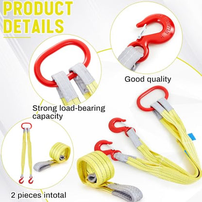 2 Pcs 3.3 FT Heavy Duty Polyester Lifting Rigging Straps Two Leg Bridle Web Sling with Hook & Twist Eye Lift Strap for Hoist Engine Crane Truck Tow Tree Stump 13227 Lbs Load Capacity, Yellow