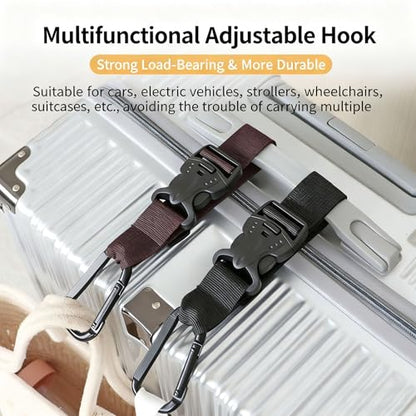 2 Pack Add a Bag Luggage Straps - Adjustable Suitcase Belts Travel Accessories - Jacket Gripper Arm Saver Easy to Carry Your Extra Bags (Black,Four Hooks)