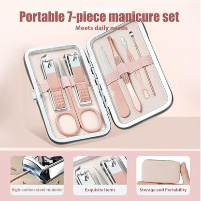 Manicure Kit for Women Men-Manicure Set with Case, Nail Clippers, Portable Nail Care Kit for Travel Home Personal Grooming（Rose Gold 7 in 1） - color: Rose Gold