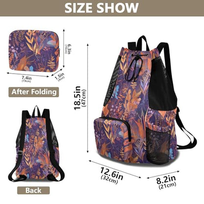 Drawstring Bags Climbing Gym Bag With Water Bottle Pocket String Bag For School Waterproof Colorful Leaves Pattern Print Art