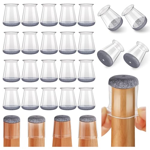 24 Pcs Chair Leg Floor Protectors Round, Silicone Felt Furniture Leg Pads Caps Covers for Hardwood Floors (Fit 8/16“ to 15/16”) - color: Clear, size: Round S