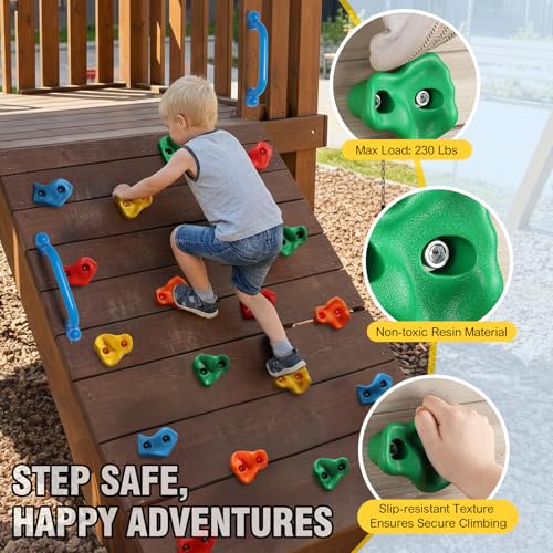 TOPNEW 20PCS Rock Climbing Holds with 2 Safety Handles, Non-Slip Kids Climbing Grips, Indoor Outdoor Climbing Wall Kit with Complete Mounting Hardware, Ideal Gift for Playground & Home - style: 20 PCS Holds+Safety Handles