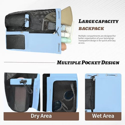 Beach Backpack with Wet Pocket Drawstring Mesh Beach Bag Waterproof Swimming Pool Backpack for Men and Women - color: Blue