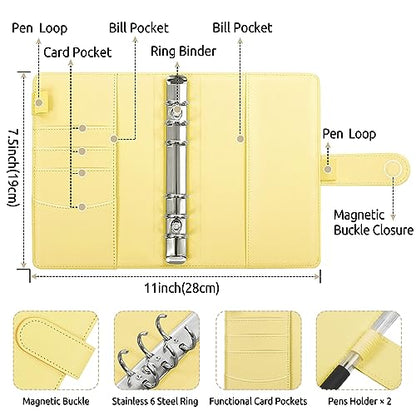 SKYDUE Budget Binder with 8pcs Zipper Envelopes, Money Organizer for Cash with 12pcs Expense Budget Sheets & 24 Blak Sticky Labels, Budget Book with Cash Envelopes, Yellow, A6 (1008HYJ-HZ_A6Yellow) - color: Yellow