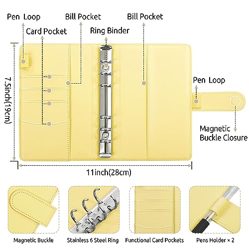 SKYDUE Budget Binder with 8pcs Zipper Envelopes, Money Organizer for Cash with 12pcs Expense Budget Sheets & 24 Blak Sticky Labels, Budget Book with Cash Envelopes, Yellow, A6 (1008HYJ-HZ_A6Yellow) - color: Yellow
