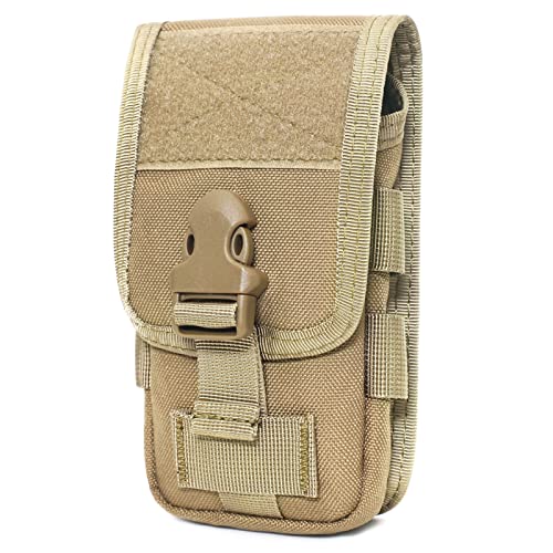 TRIWONDER Tactical Phone Pouch Molle, Smartphone Holster Bag EDC Utility Cellphone Lock Card Holder Organizer Fit for Waist Belt Case - color: 03 Tan