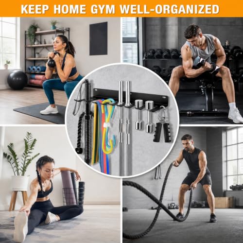 Tebery 9 Hook Home Gym Storage Rack Wall Mount, Fitness Equipment Organizer, Metal Gym Accessory Hanger for Exercise Bands, Jump Ropes, Barbells, Lifting Belts