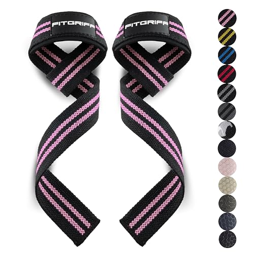 Fitgriff® Lifting Wrist Straps for Weightlifting, Gym, Deadlift, Workout (Made of Premium Cotton & Padded) - Men & Women - color: Black/Pink, size: Standard (above 6.3' Wrist)
