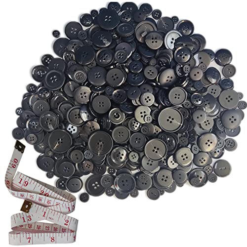 500-700 PCS Various Size Buttons for Crafts Various Shapes Color Sewing Craft Handmade Button Painting DIY Ornament with 60" Long Soft Ruler - color: black