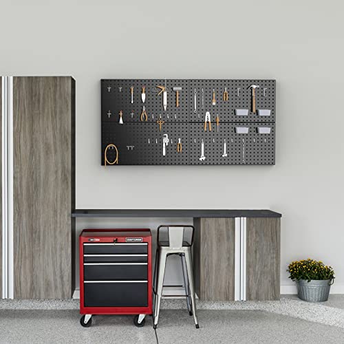 Pegboard Smith 4x2ft Metal Pegboard Kit for Tools Storage, Black Pegboard Wall Organizer with Hooks and Pegboard Bins - color: Black
