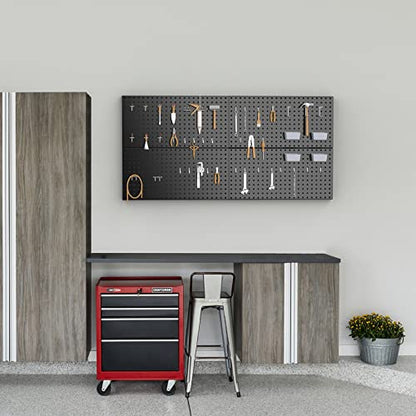 Pegboard Smith 4x2ft Metal Pegboard Kit for Tools Storage, Black Pegboard Wall Organizer with Hooks and Pegboard Bins - color: Black