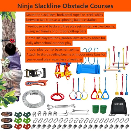 Kids Climbing Rope Swing with Platform Discs | Outdoor Tree Rope Ladder, Indoor Backyard Playground, Heavy Duty Tree Mount, Ninja Course Accessories - size: Ladder