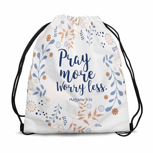 Drawstring Backpack Gym Backpack Bible Quote Lightweight Waterproof Pray More Worryless Flower Wreath Long Branch Dandelion 14x16.9 Inch - color: Bible Quote