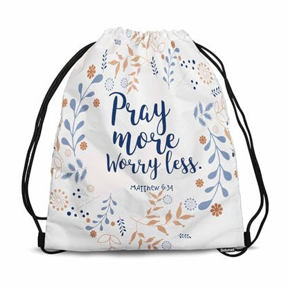 Drawstring Backpack Gym Backpack Bible Quote Lightweight Waterproof Pray More Worryless Flower Wreath Long Branch Dandelion 14x16.9 Inch - color: Bible Quote