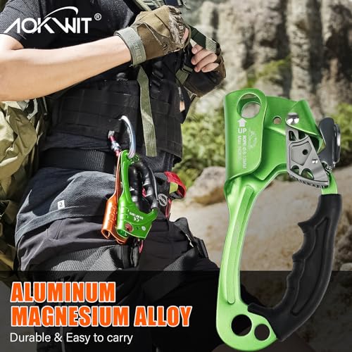 UIAA & CE Certified Rope Ascender Aluminum Alloy Rock Climbing Gear Strong Rigging Rappelling Equipment for Rock Tree Climbing Arborist Rescue Mountaineering Caving - color: Right Hand Green 1