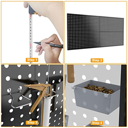 Pegboard Smith 4x2ft Metal Pegboard Kit for Tools Storage, Black Pegboard Wall Organizer with Hooks and Pegboard Bins - color: Black