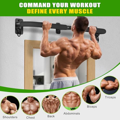 SELEWARE Heavy Duty Wall Mount Pull Up Bar, Joist Mount Chin Up Bar for Doorway, Sturdy Steel Construction, w/Resistance Band Hooks, Fits 32"/36" Wall Studs for Home Gym Strength Training - size: A: 32" x 1.6" Dia Grip
