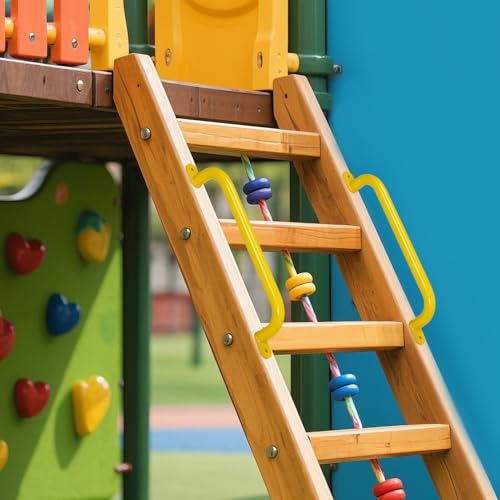 17‘’ Yellow Playground Handles Indoor Kids Monkey Bars Ladders 2Pcs | Heavy Duty Solid Metal, Vibrant Color Smooth Glossy Powder Coating, Comfy Secure Grips for Playset Swing Set Climbing Frame - color: Yellow - 2 Pack