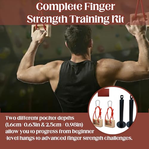 Portable Hangboard, Climbing Hangboard, Dual-Pocket Grip Blocks for Finger Strength, Power, and Forearm Training, Adjustable Rope and Metal Clips Included