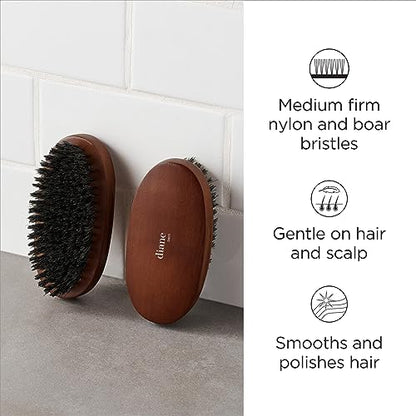 Diane Reinforced Boar Bristle Military Wave Brush for Men and Barbers – Medium Bristles for Thick and Curly Hair – Use for Detangling, Smoothing, Wave Styles, Restore Shine and Texture