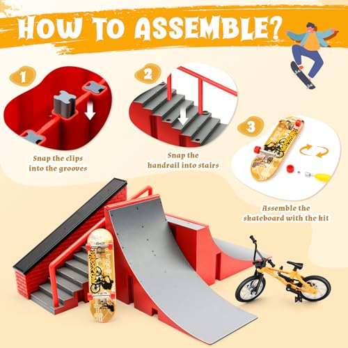Fingerboard Skate Park Kit — 18 in 1 Finger Skateboard Toys with 13 Ramps 3 Mini Fingerboards Skateshoes & Mini Bikes, Extra Large Ultimate Training Props Interactive Game for Adults Kids 6+
