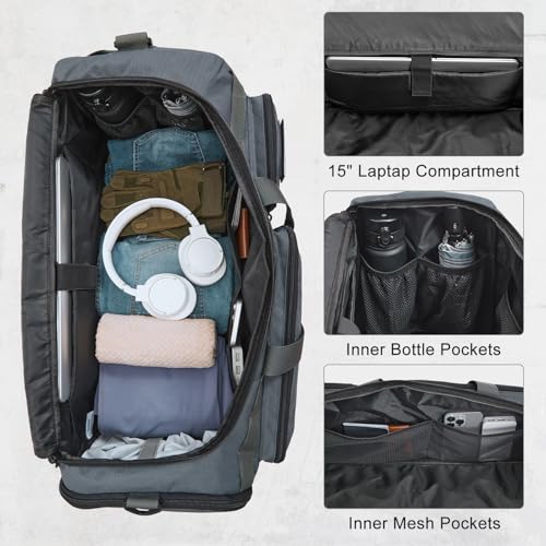 G4Free 3-in-1 Travel Duffle Bag for Men and Women, 50L Large Gym Sports Bags Tactical Military Duffle Backpack with Shoes Compartment and Wet Pocket (Dark Gray) - color: Dark Grey