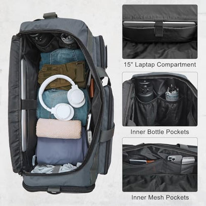 G4Free 3-in-1 Travel Duffle Bag for Men and Women, 50L Large Gym Sports Bags Tactical Military Duffle Backpack with Shoes Compartment and Wet Pocket (Dark Gray) - color: Dark Grey
