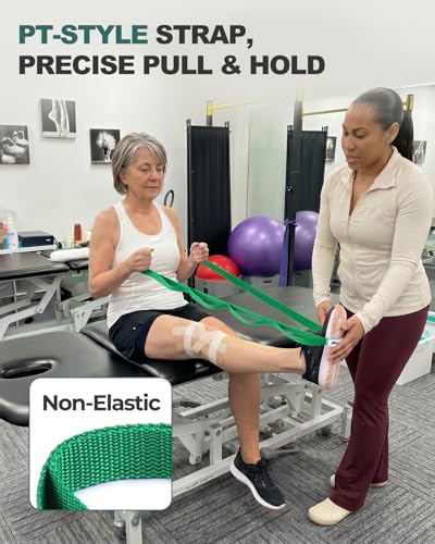 Trideer Stretching Strap with Loops & Leg Lifter, Non-Elastic PT-Style Physical Therapy Strap for Knee Replacement Rehab, Hamstring, Calf & Back Stretcher Mobility, Hip, Shoulder & Yoga - color: Black