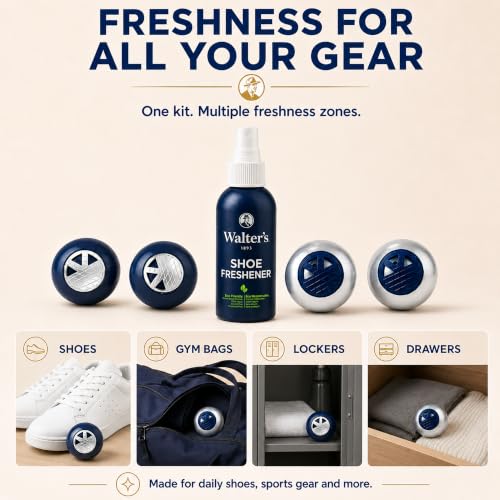 Shoe Deodorizer Spray & Odor Eliminator Kit - Shoe Spray for Smelly Shoes, Feet & Gym Bags | Peppermint Scent | Odor Removal & Shoe Cleaning Solution | 4 fl oz Spray + 2 Pairs of Deodorizer Balls
