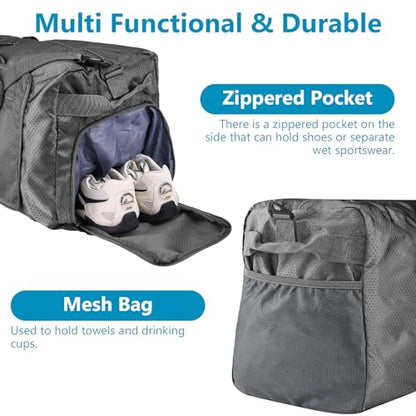 60L Duffle Bag with Shoes Compartment - Foldable&Large Capacity Travel Duffel Bags, Lightweight & Water-Resistant Gym Bag - Dark Gray - color: 28L - Dark Grey