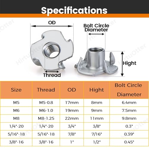 304 Stainless Steel T-Nuts 4-Pronged 5/16"-18 (50 PCS) | Strong Grip, Rustproof Corrosion Resistant, Smooth Threads, Easy Insertion for Wood/Furniture/Cabinetry/Climbing Holds - size: 5/16"-18