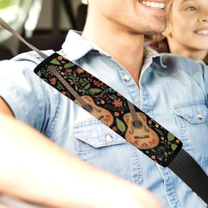 2 Pack Guitar Music Floral Car Seat Belt Pad Soft Padded Harness Pads Strap for Child, Car Seats Pushchair Strollers High Chair Pushchair, Anti-Slip Pad - color: Pattern 408