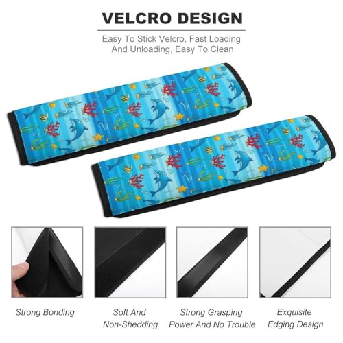 2 Pack Blue Dolphin Pattern Car Seat Straps Shoulder Pads Universal Fit Neck Strap Covers for Adults and Children, All Vehicles, Pressure Relief