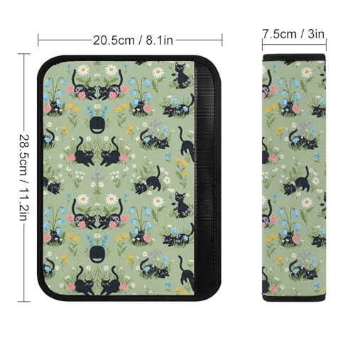 2 Pack Soft Padded Seat Belt Cover for Girls and Boys, All Vehicles, Black Cat Flower Harness Pads Strap, Anti-Slip Pad - color: Pattern 1121