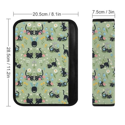2 Pack Soft Padded Seat Belt Cover for Girls and Boys, All Vehicles, Black Cat Flower Harness Pads Strap, Anti-Slip Pad - color: Pattern 1121