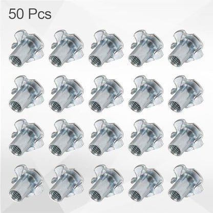 HARFINGTON M6x14mm T-Nuts 4 Pronged Tee Nut 0.69" x 0.55" Fully Thread Carbon Steel Inserts for Wood, Rock Climbing Holds, Cabinetry, Furniture 50pcs - size: M6x14mm