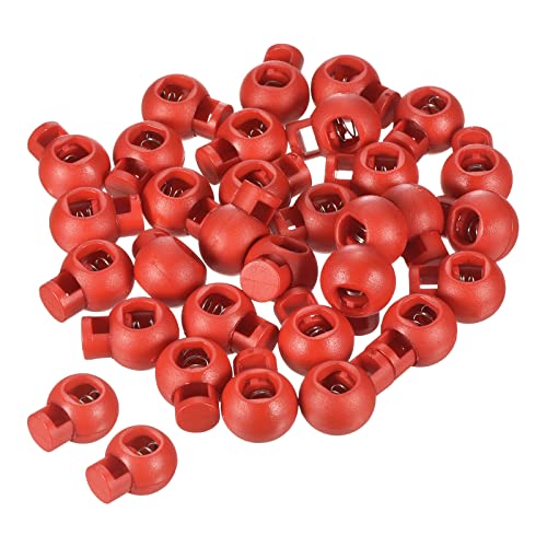 PATIKIL Cord Locks, 100 Pack Ball Spring Toggle Stopper for Drawstring Bag Shoelaces, Red - color: Red
