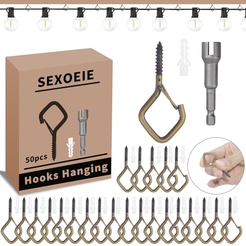 50 PCS Bronze Eye Screw Hooks for Hanging Heavy Duty with Safety Buckle.Metal Ceiling Hooks for Hanging Plants Cup Wind Chime Bird Feeders Patio Lights At Indoor&Outdoor - color: Bronze, size: 50Pcs