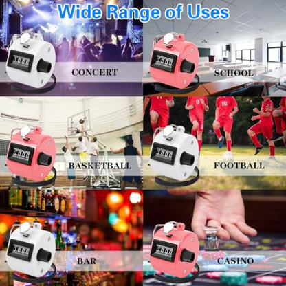 FEBSNOW 2 Pack Tally Counter Clicker 4 Digit Number for School Event | For Row Sport School Event Coaches, Mechanical 4 Digit Counting, Handheld People Clicker Counter - color: White Pink